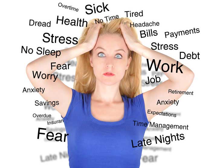 Woman Surrounded by Causes of Stress